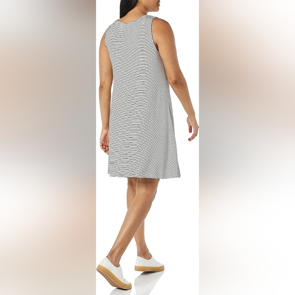 NWT Women's Tank Swing Dress (White/Black Stripe) - Amazon Essentials - Picture 2 of 8